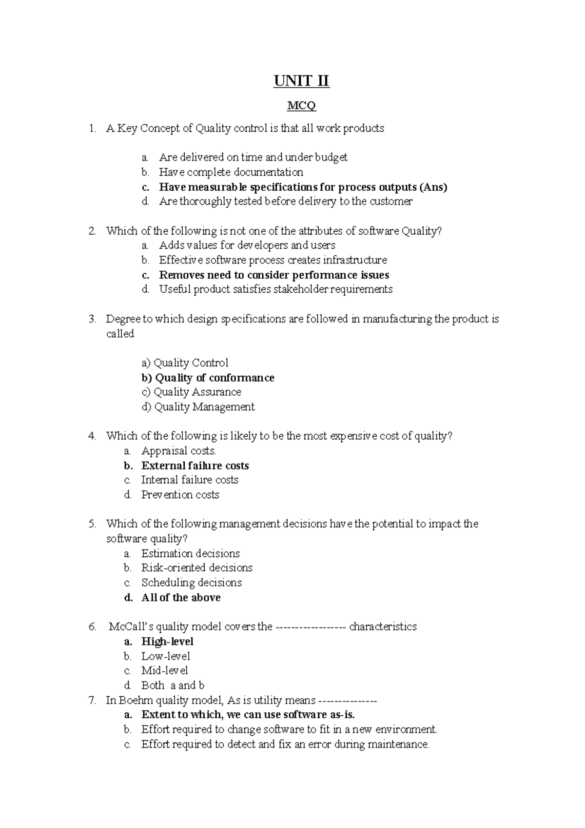 Software eng Unit 2 Question bank - UNIT II MCQ A Key Concept of ...