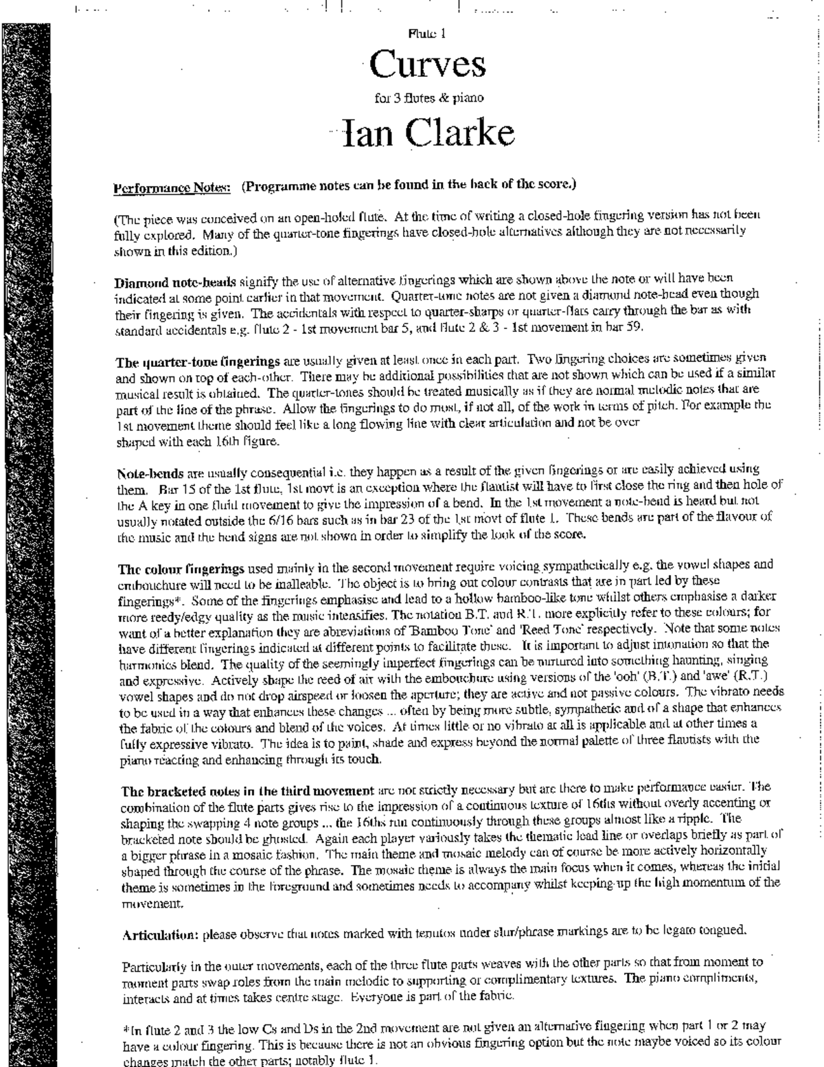 Flute 1 Performance Notes: Curves for Three Flutes (Ian Clarke) - Studocu