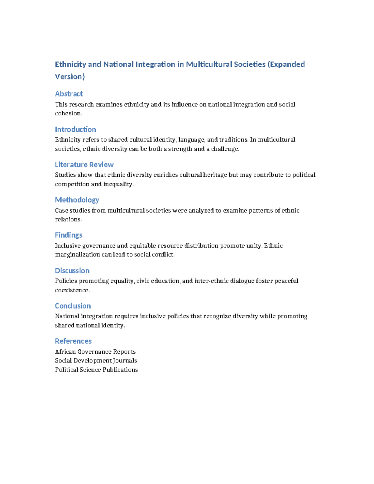 Ethnicity and National Integration in Multicultural Societies: Expanded ...