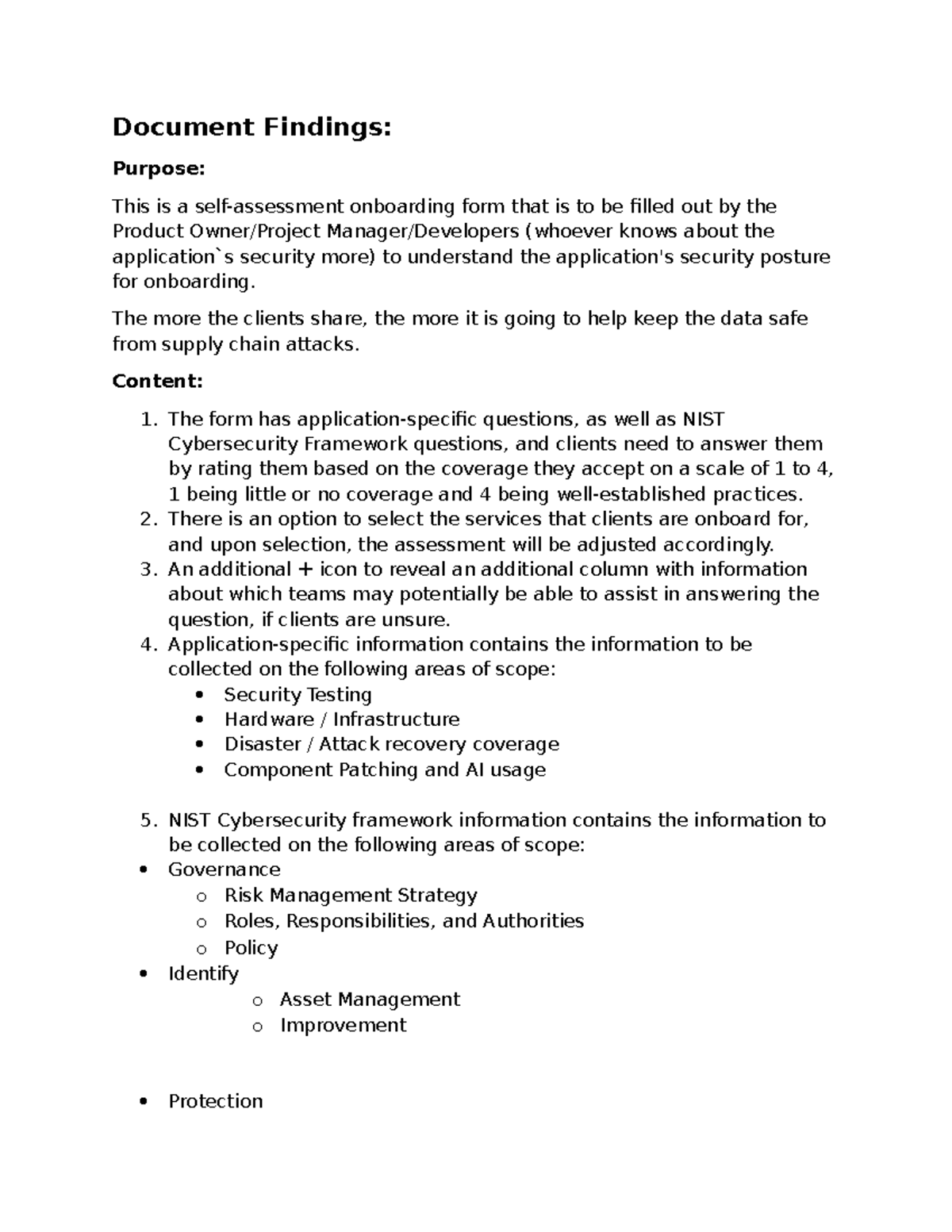 Security Self-Assessment Onboarding Form for Application Security (NIST ...