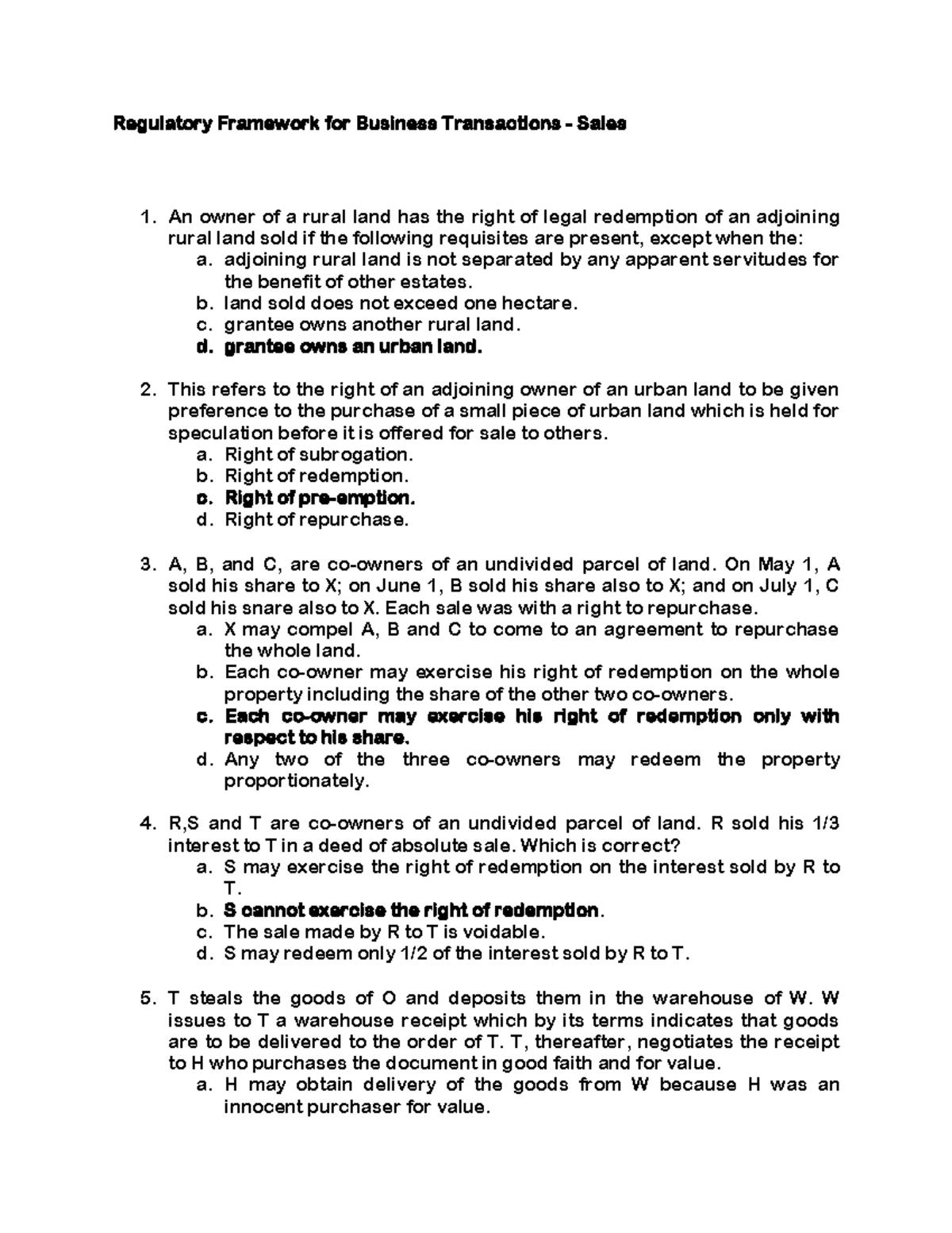 Legal Redemption Rights in Sales: Rights of Repurchase Explained - Studocu