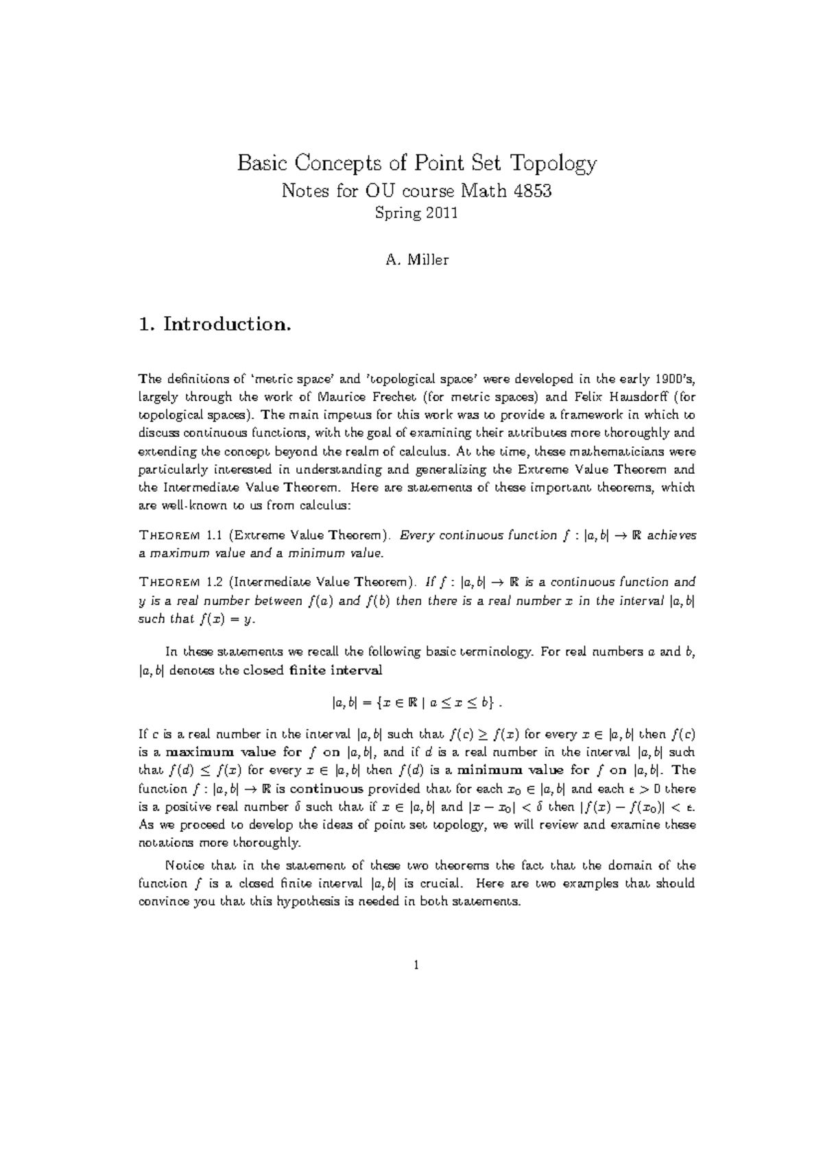 Math 4853 Spring 2011: Point Set Topology Course Notes Summary - Studocu