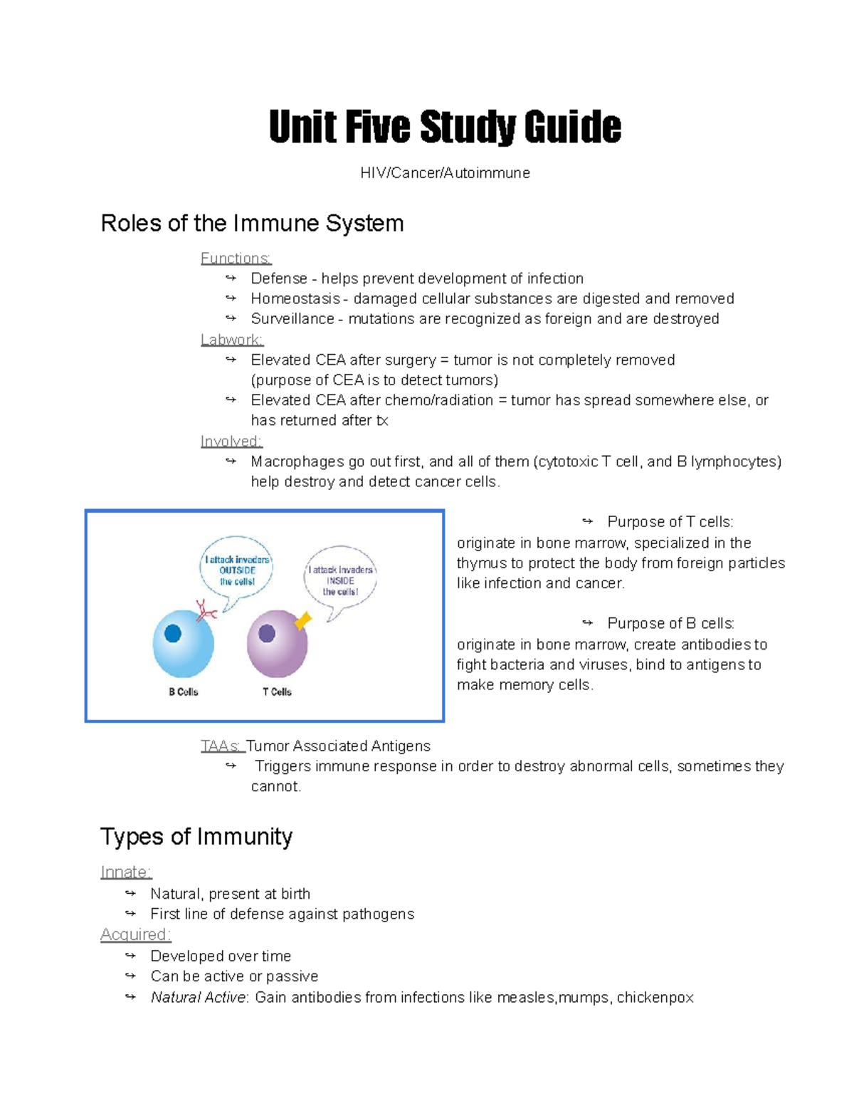 Unit 5 Study Guide: Immune System, HIV, Cancer, and Autoimmune Diseases ...