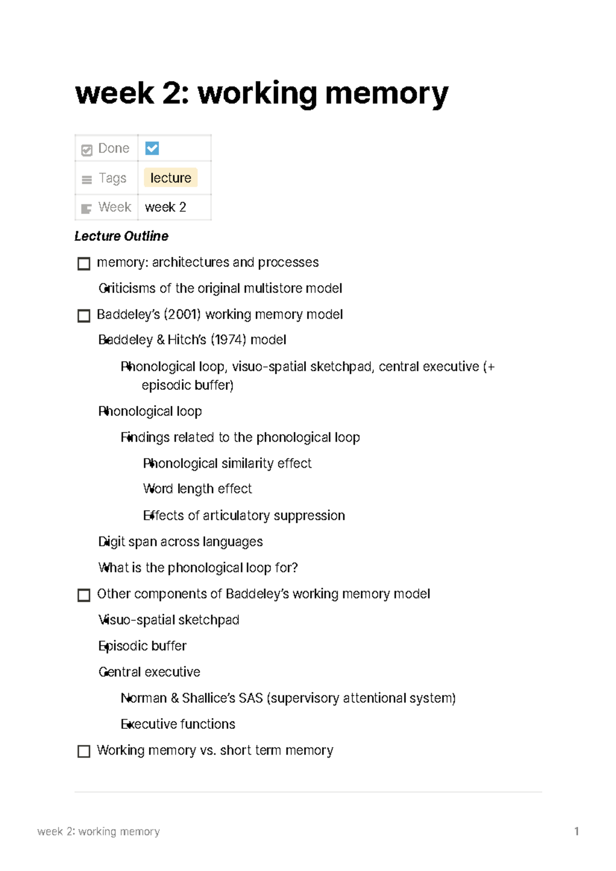 Week 2 Lecture notes: working memory - week 2: working memory Done Tags ...