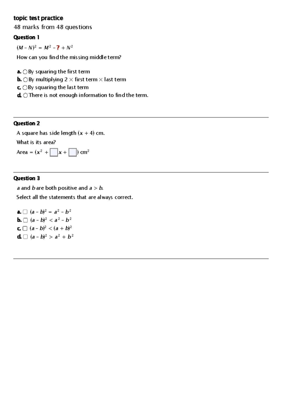 Topic-test-practice - practice materials - topic test practice 48 marks ...