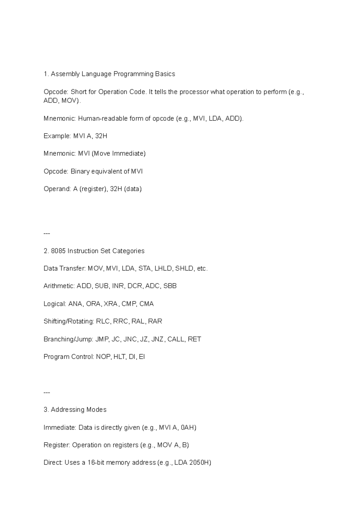 MP Mod 2: Assembly Language Programming Basics and Opcodes Guide - Studocu