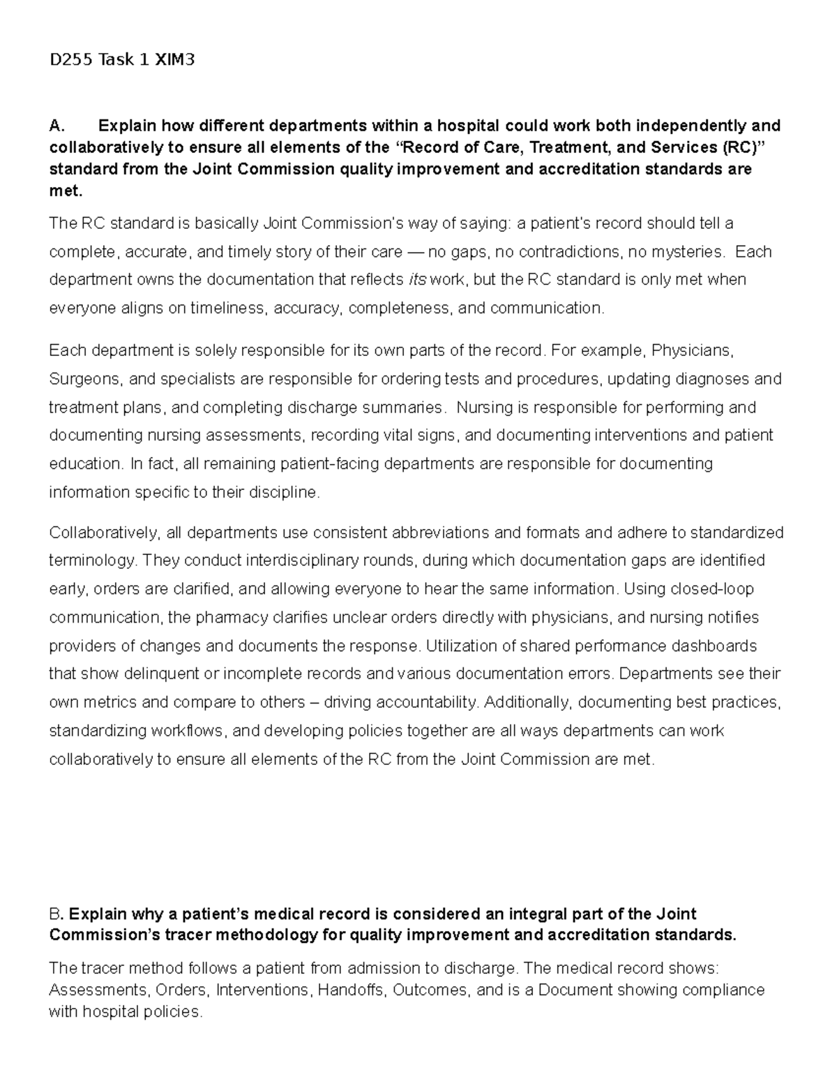 D255 Task 1 Final - Collaborative Approaches in Hospital Care Standards ...