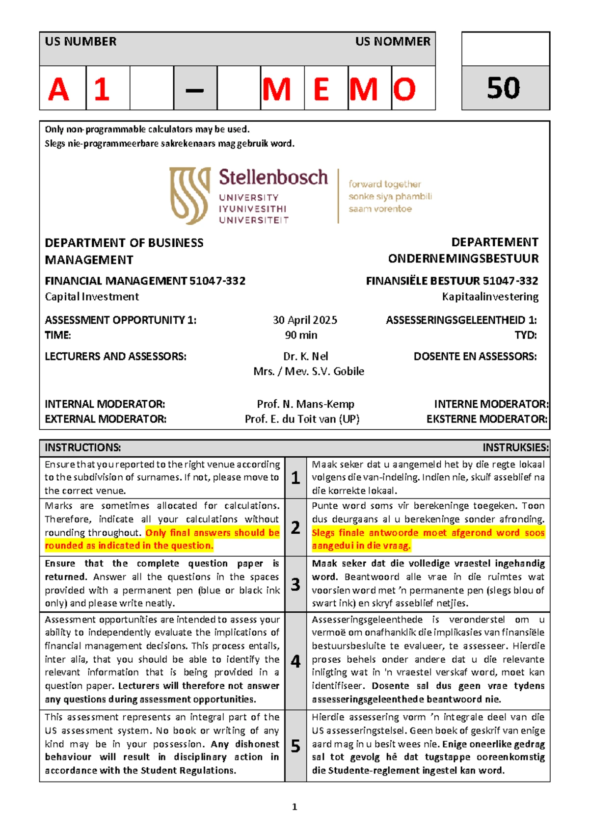 2024 FB314 A1 - Final Exam: Financial Management Assessment Guide - Studocu