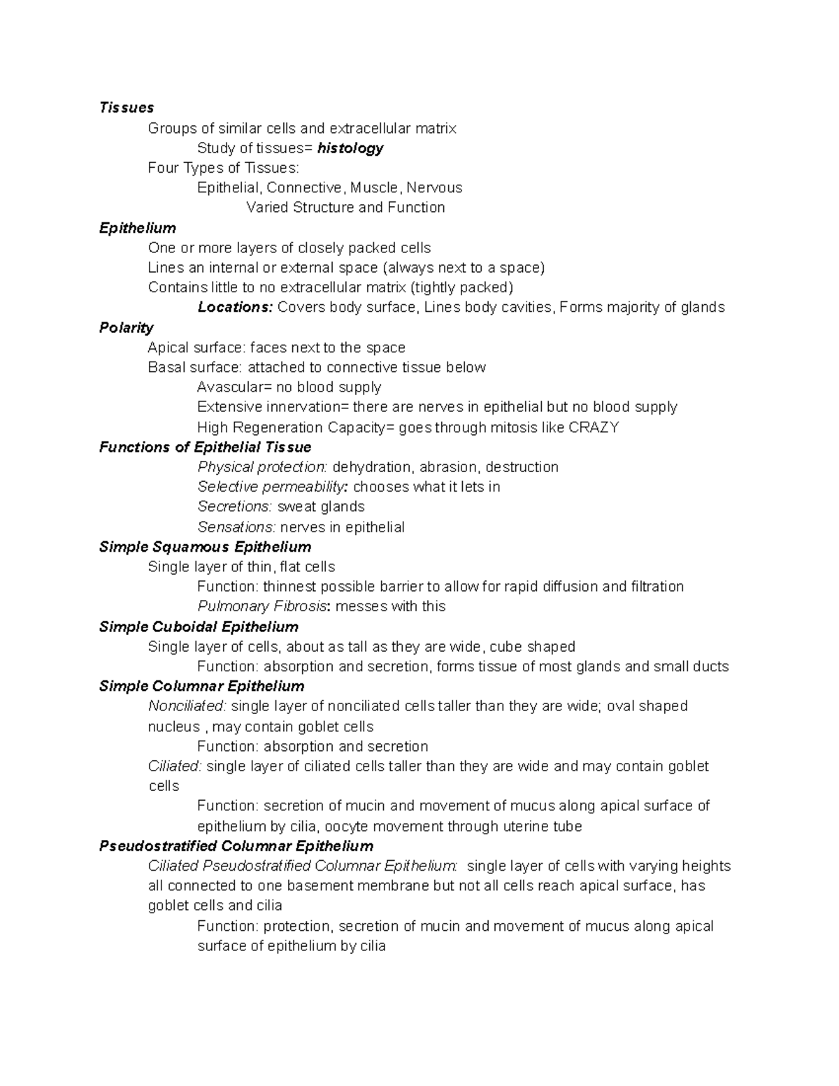 Histology and Structure of Tissues: Exam Prep Notes (BIOL 101) - Studocu