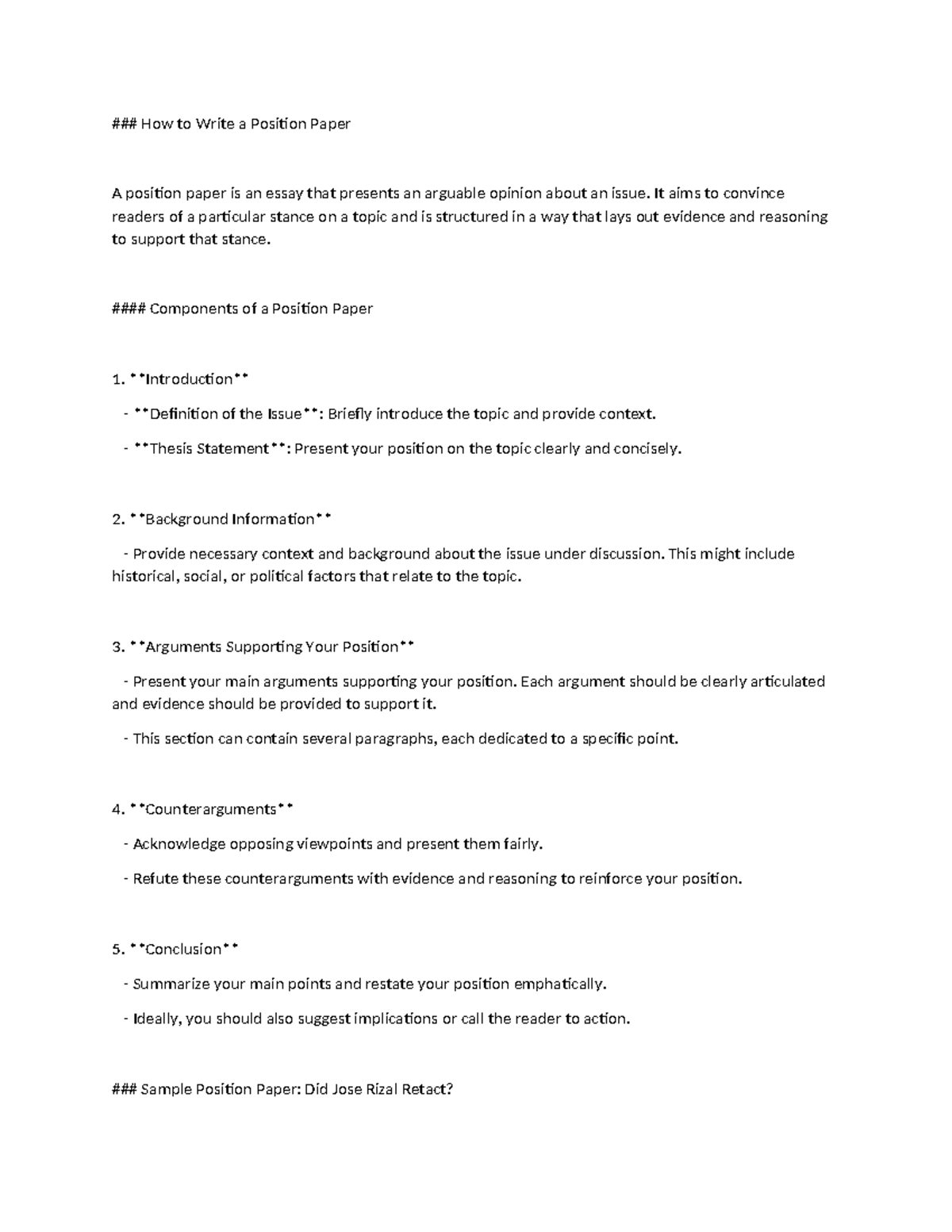 How to Write a Position Paper - It aims to convince readers of a ...