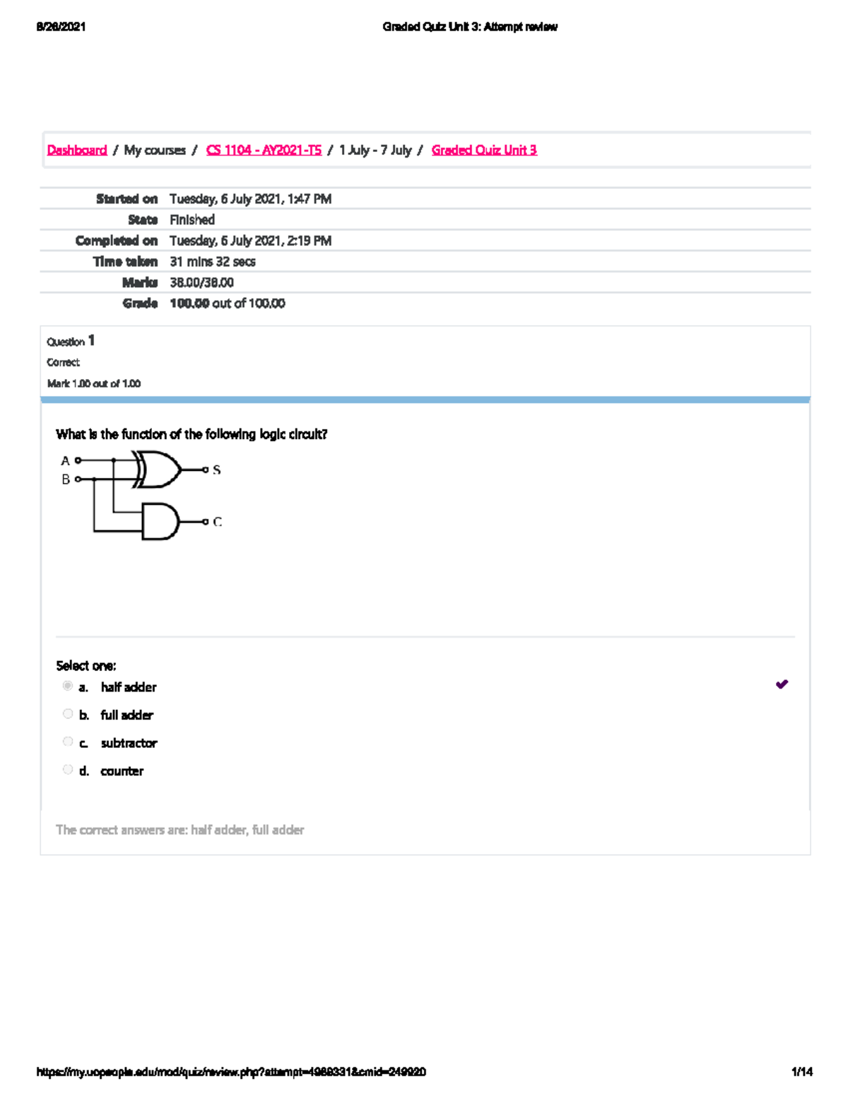 CS 1104 Unit 3 Graded Quiz: Computer Systems Review and Answers - Studocu