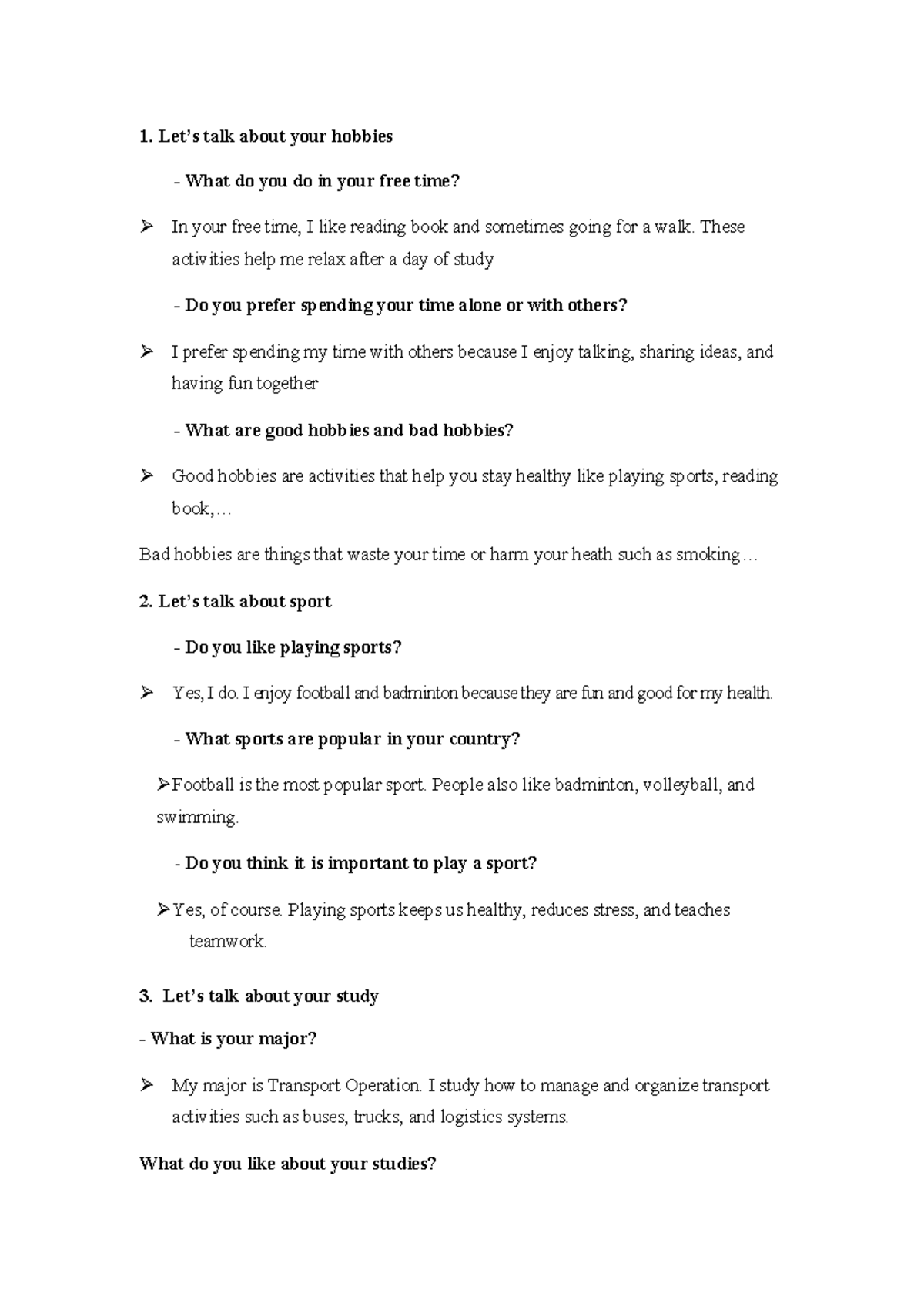 B1 - Hobbies, Sports, Studies, and More: A Personal Reflection - Studocu