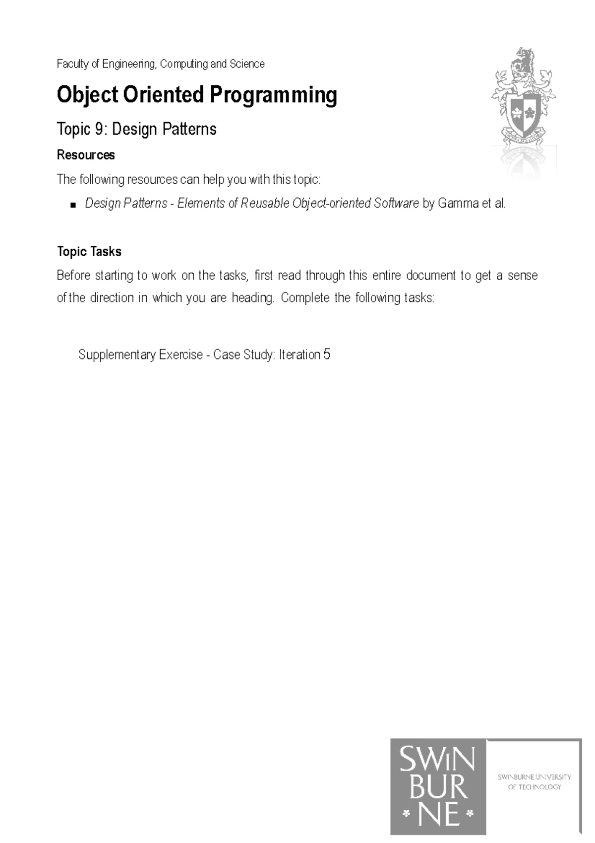 OOP Topic 03 - Weekly Tasks for Pass Tasks 9 & 10 - Studocu