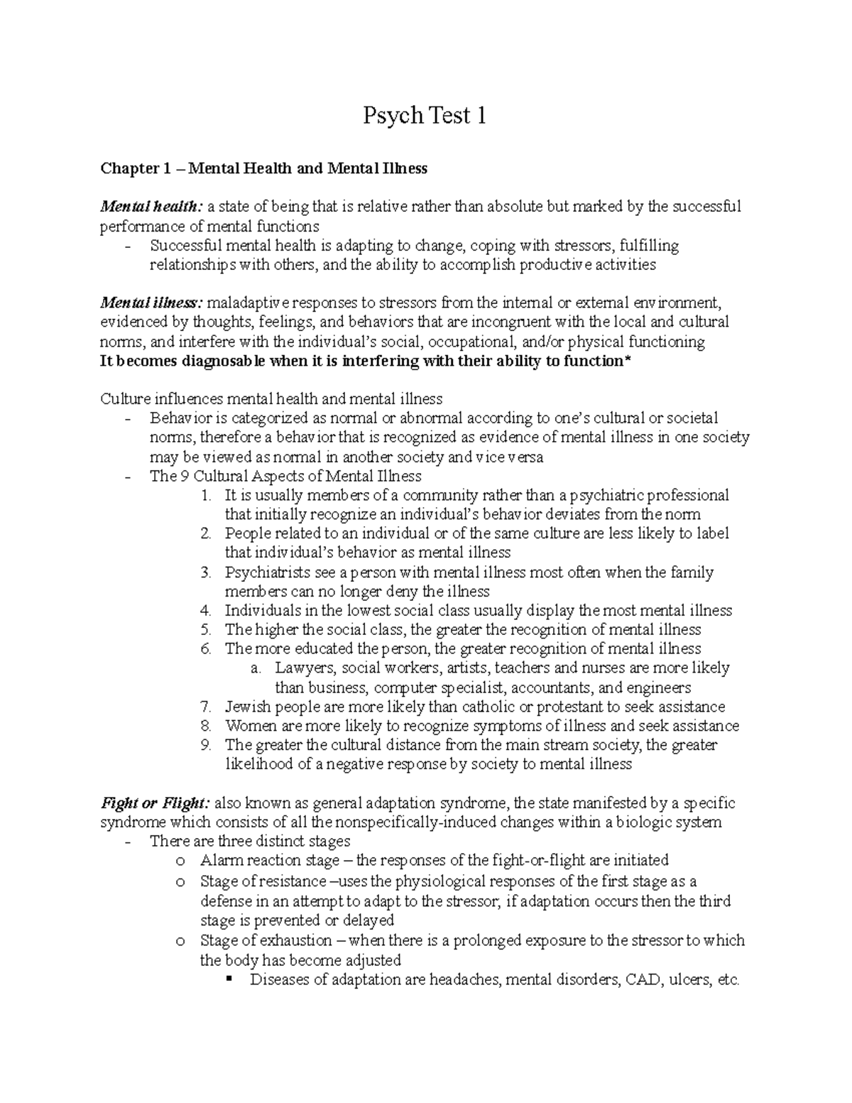 Psych 101: Test 1 Lecture Notes - Mental Health Insights & Concepts ...