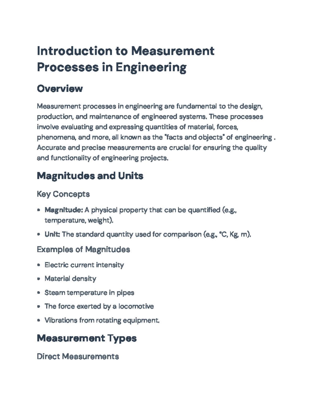 Measurement Processes in Engineering: Overview and Applications ...