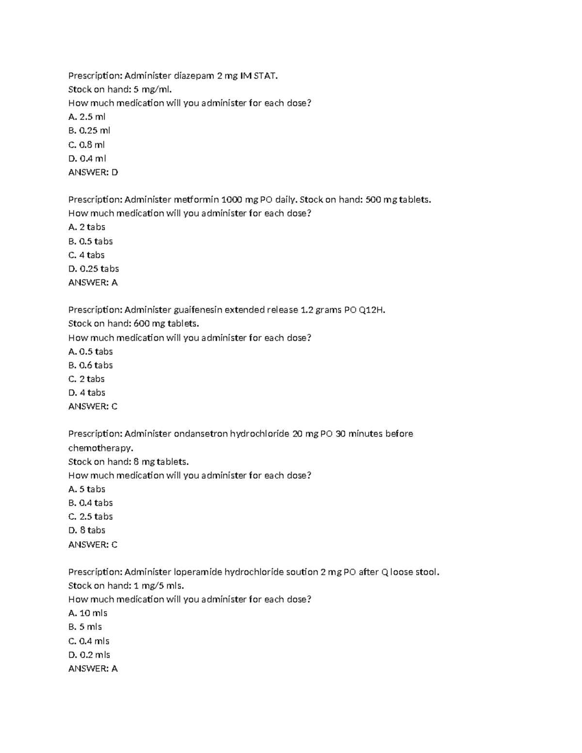 NURS 101 Medication Calculation Practice Problems and Solutions - Studocu