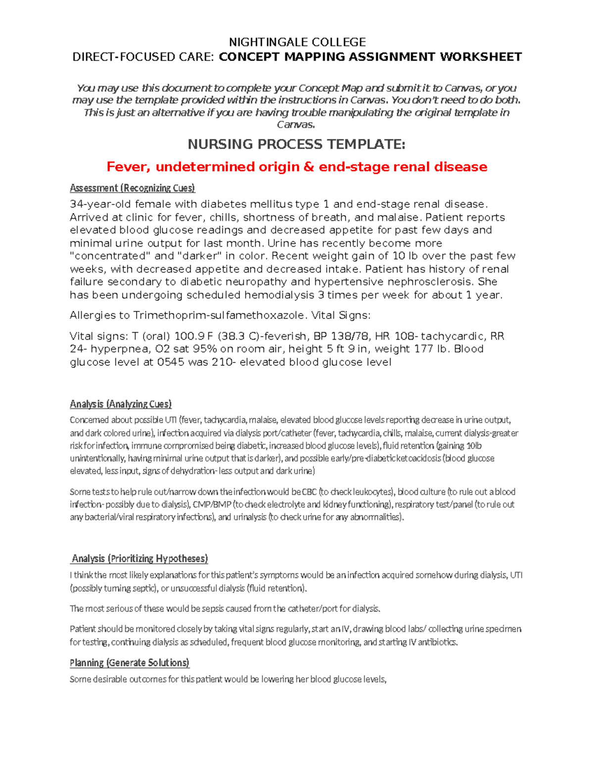 NIGHTINGALE COLLEGE CARE: CONCEPT MAPPING ASSIGNMENT WORKSHEET - Studocu
