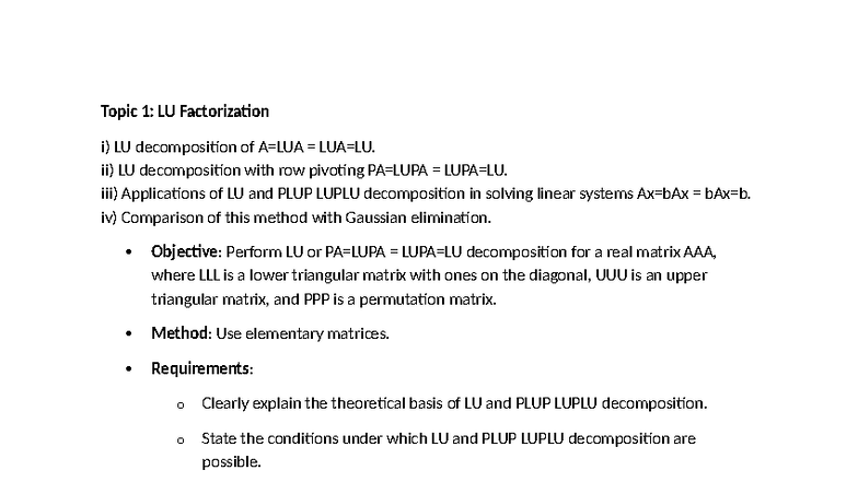 LU Factorization and Applications: A Comprehensive Study (Course Code ...