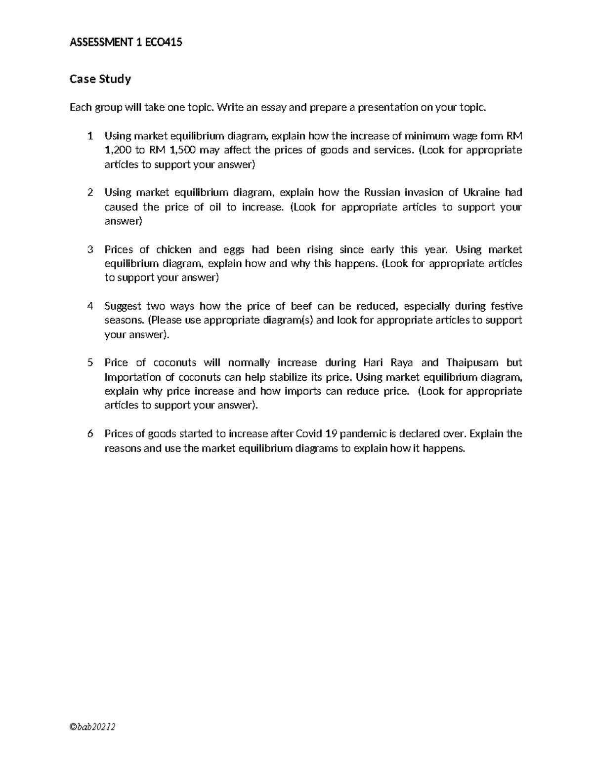 ECO415 Assignment Case Study: Market Equilibrium Analysis - Studocu