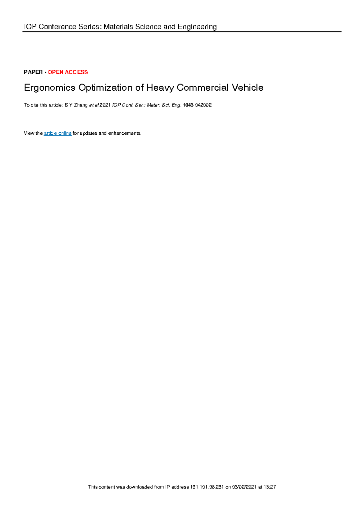 Ergonomics Optimization of Heavy Commercial Vehicle (QR2MSE 2020) - Studocu