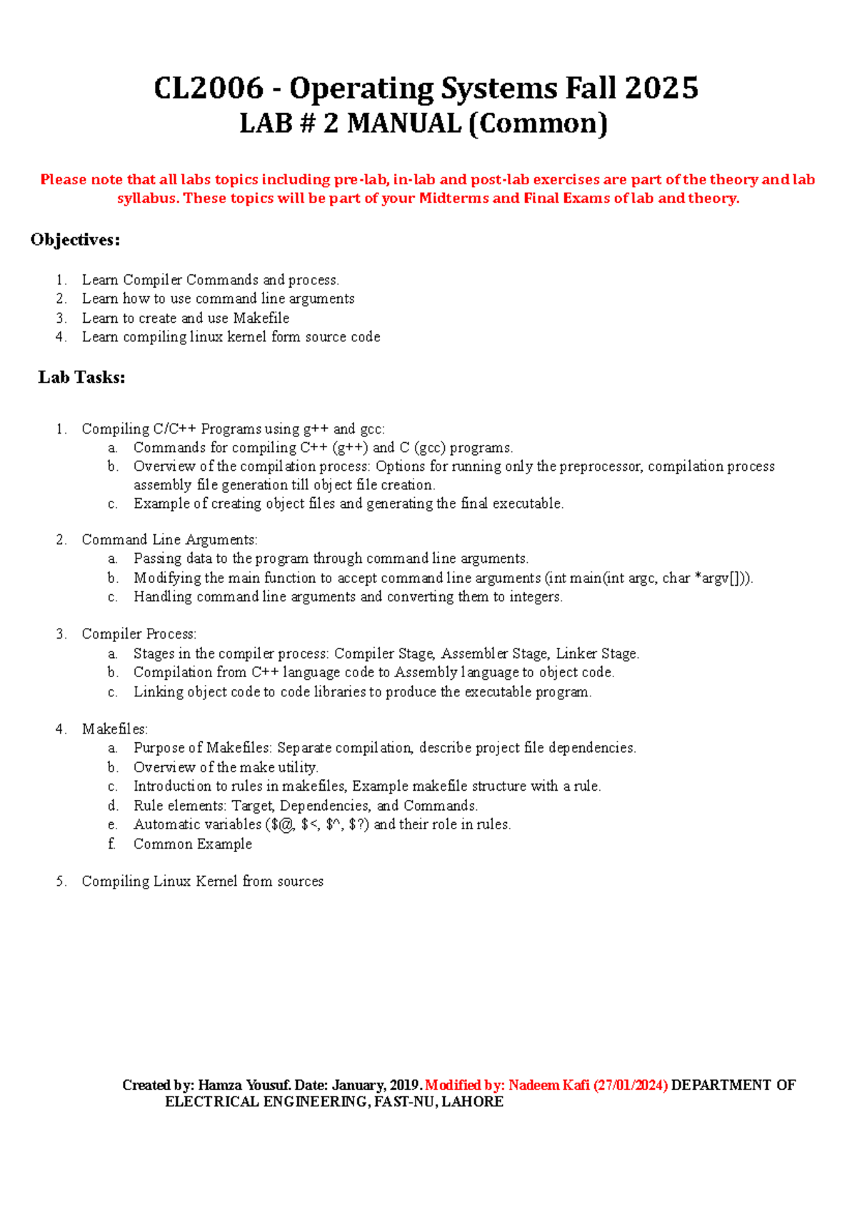 Lab # 2 - Lab Manual - CL2006 - Operating Systems Fall 2025 LAB # 2 ...