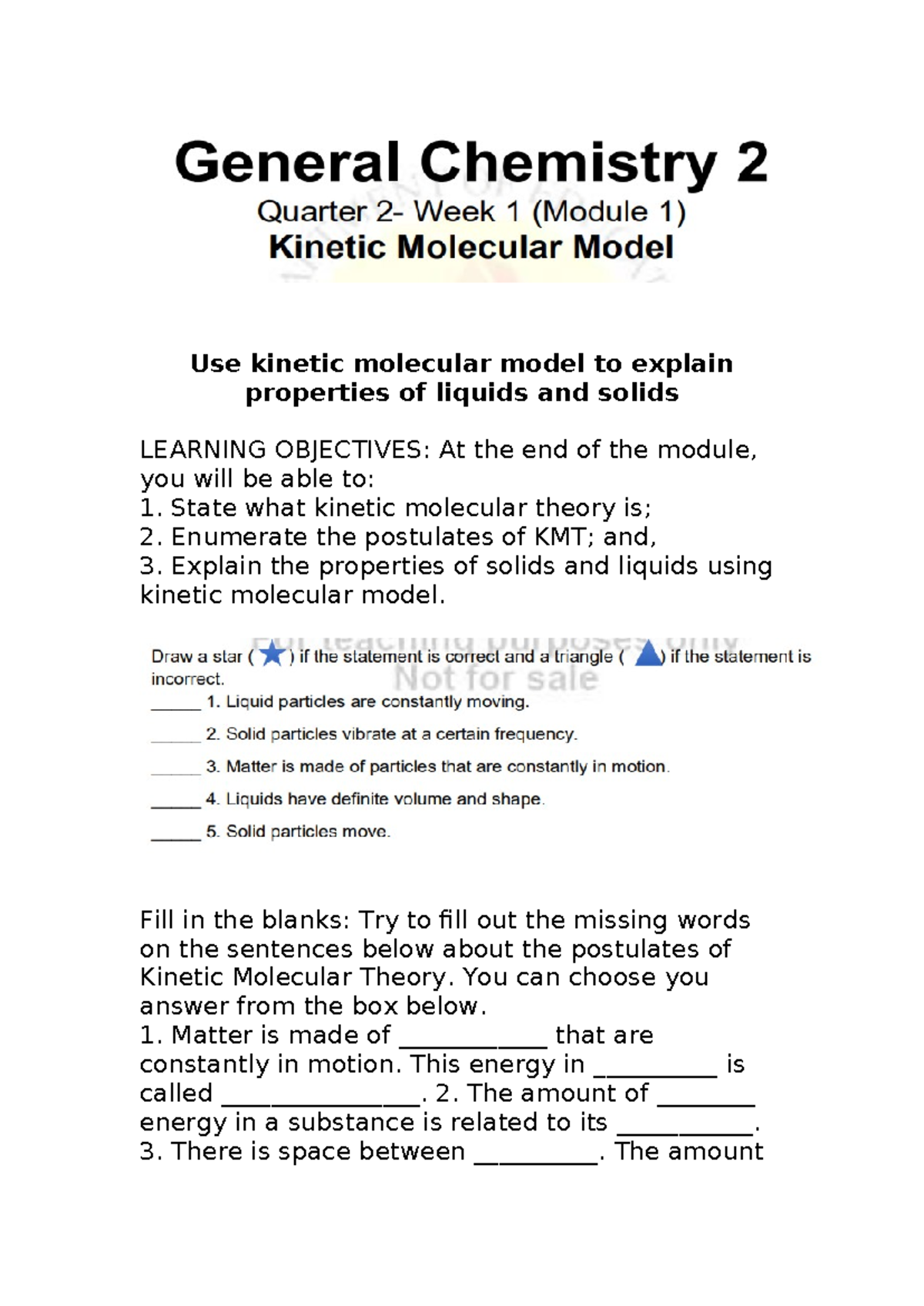 Module 1 GEN CHEM II - read - Use kinetic molecular model to explain ...