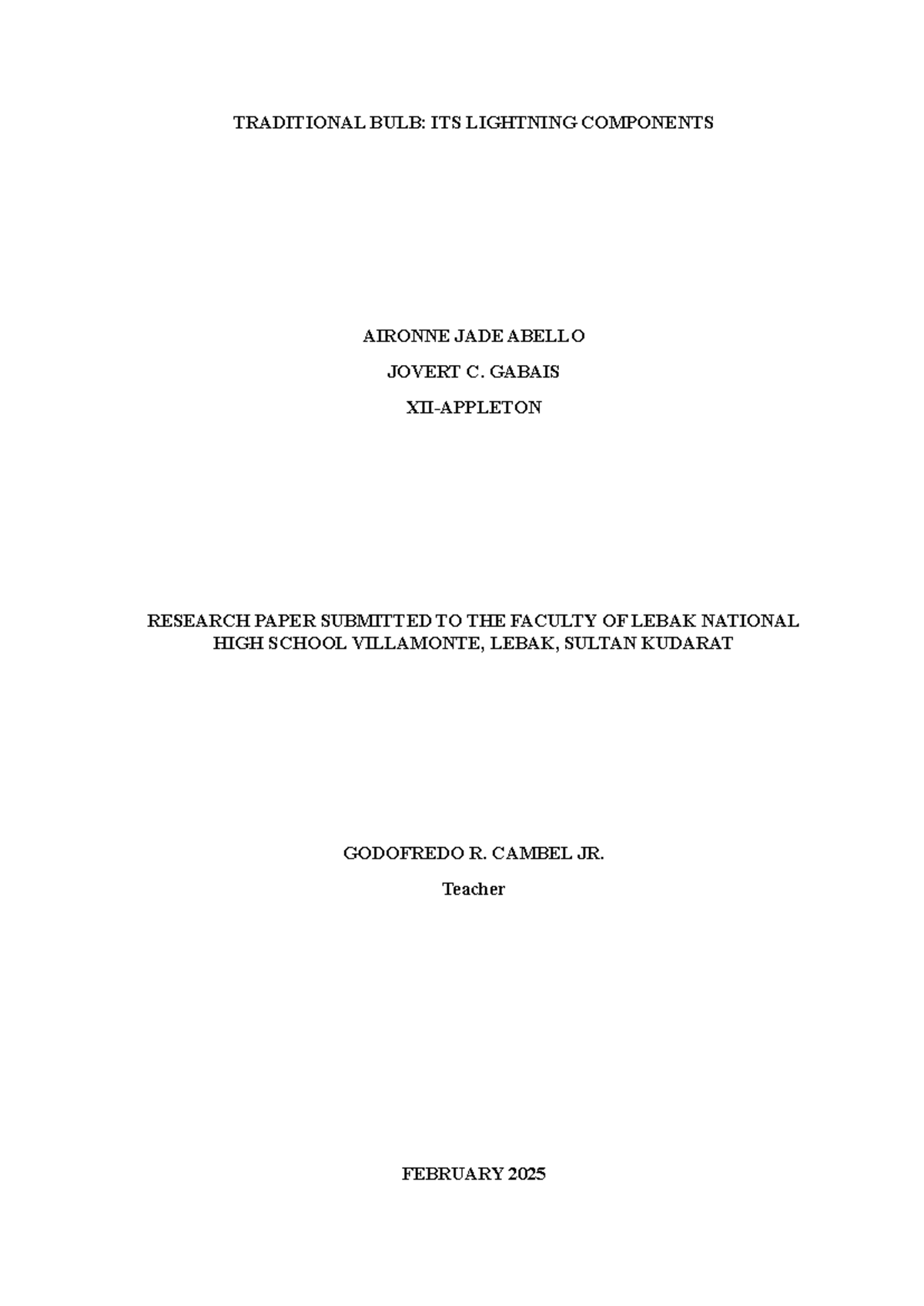 Traditional BULB-1 - A research paper in line with EPAS - TRADITIONAL ...