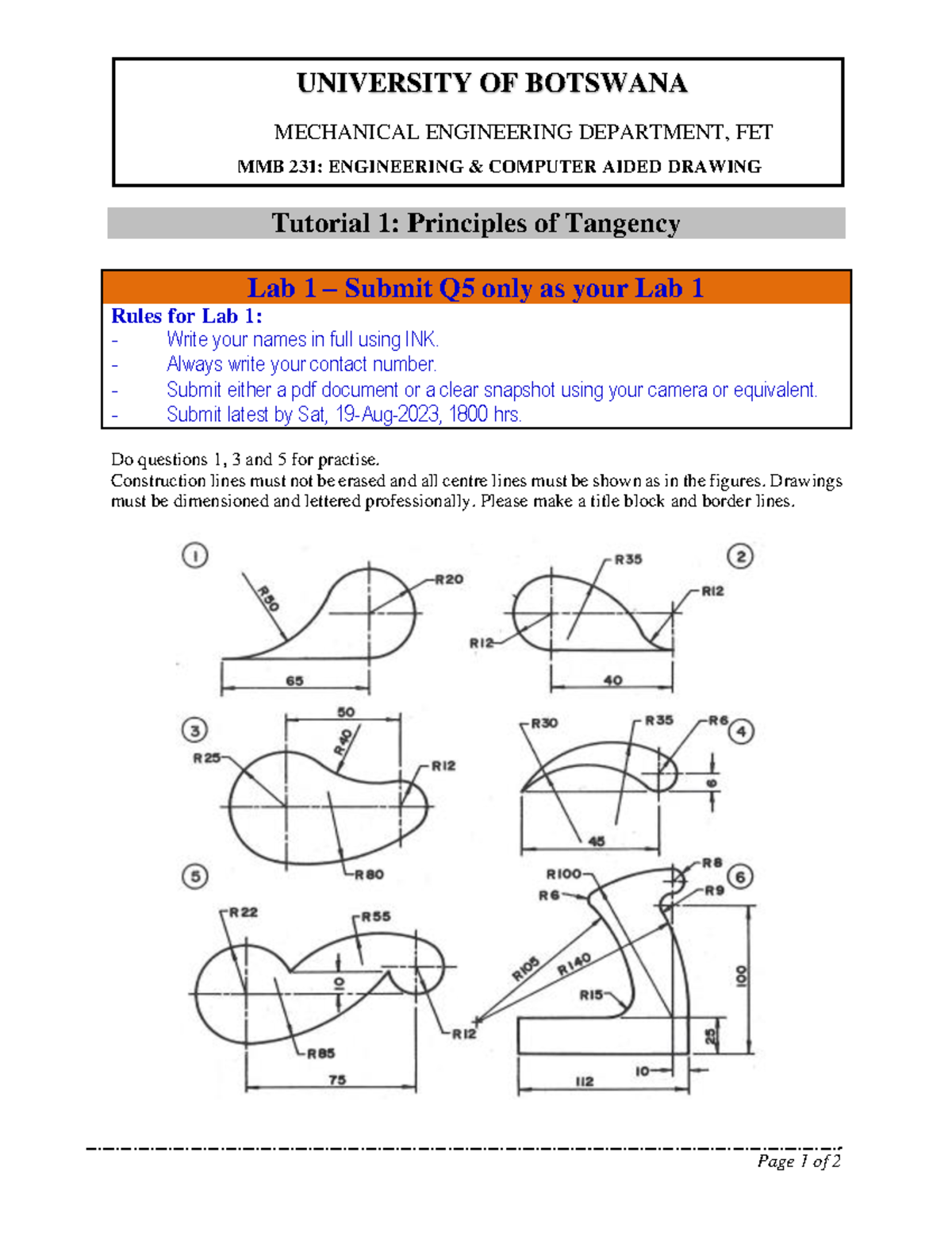 FET MMB 231: Tutorial 1 & Lab 1 - Principles of Tangency - Studocu