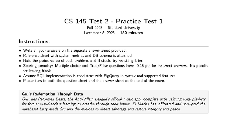 CS 145 Test 2 Practice Exam 1 - Fall 2025 Study Guide - Studocu