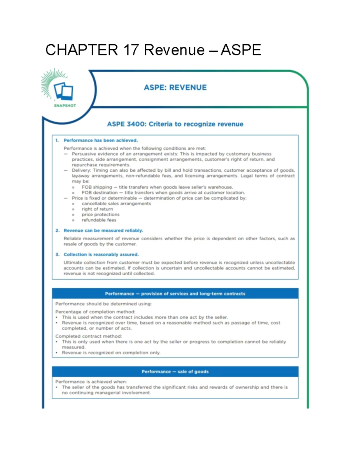 CH17 Notes on Revenue Recognition under ASPE - Studocu