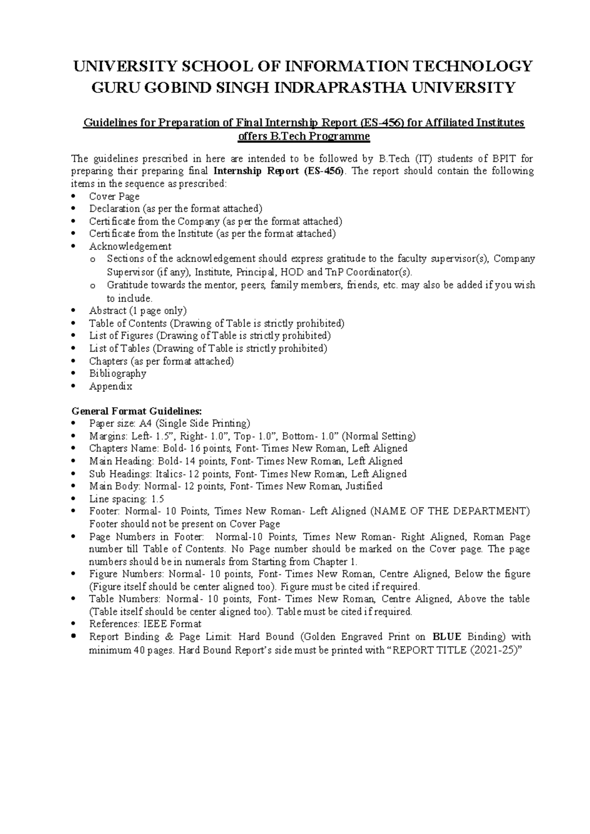 B.Tech (IT) Final Internship Report Guidelines for BPIT Students - Studocu