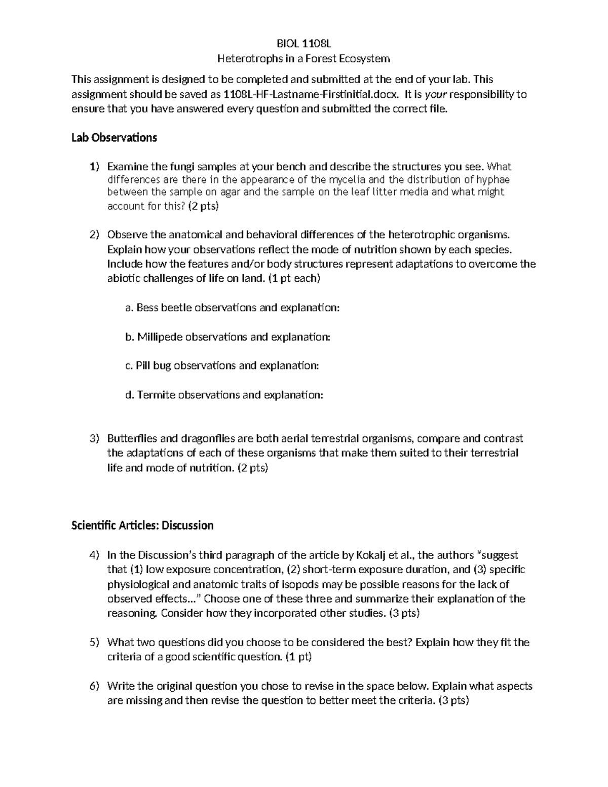 BIOL 1108L Lab Report: Heterotrophs in Forest Ecosystem Exploration ...