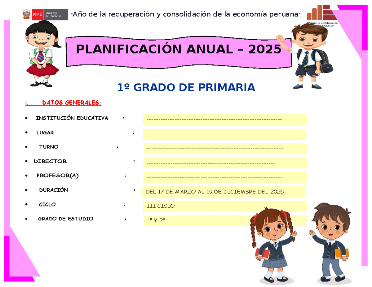 Plan Anual 2025 - 1º Grado de Primaria: Recuperación Económica y ...