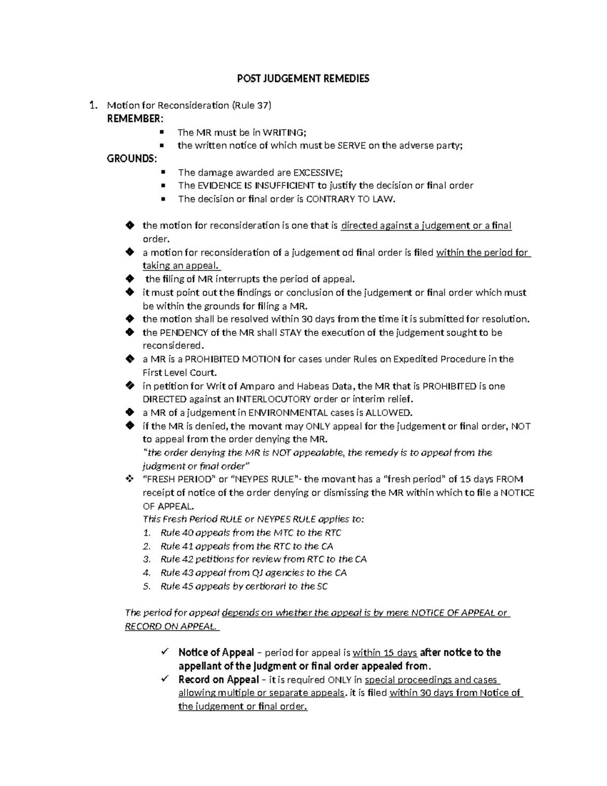 POST Judgement Remedies (MR). docx - POST JUDGEMENT REMEDIES Motion for ...