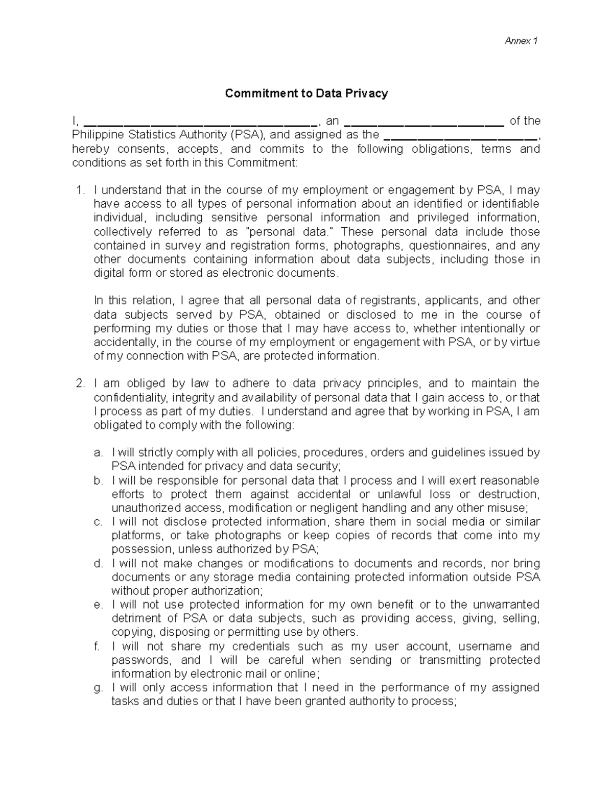 PSA Data Privacy Commitment Document for Employees and Associates - Studocu