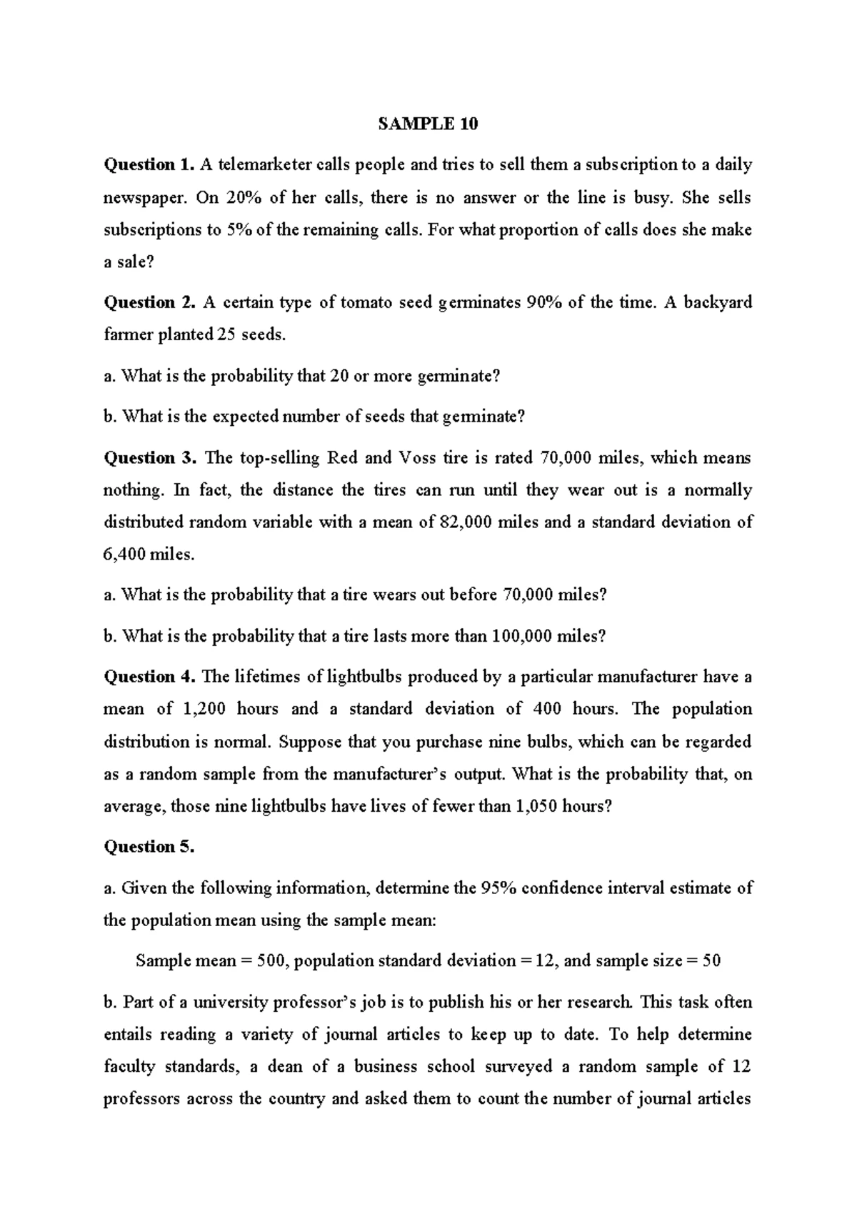 Estimation Exercises for Statistical Analysis (STAT 101) - Studocu