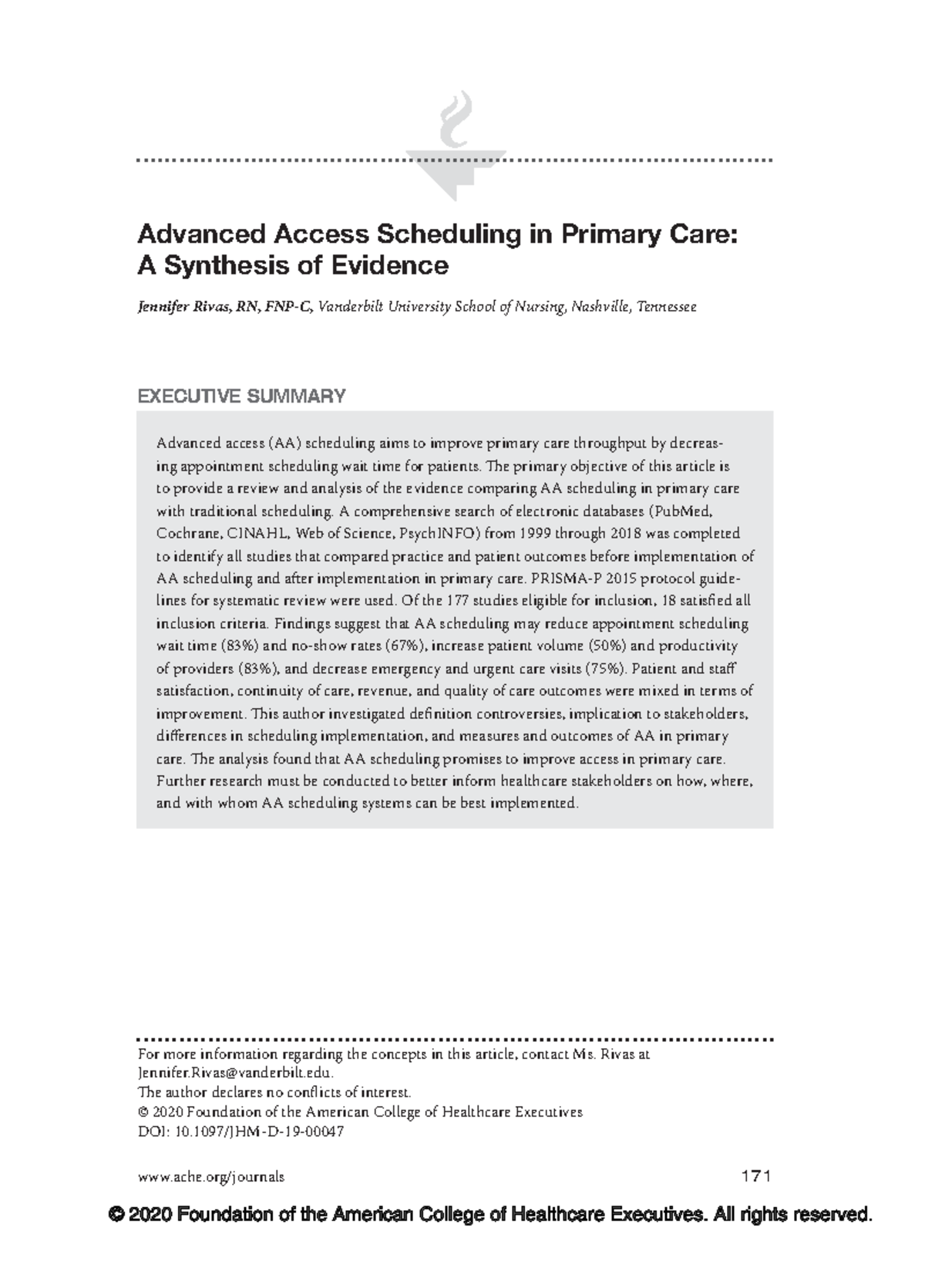 Rivas 2020 - PBE - ache/journals 171 For more information regarding the ...