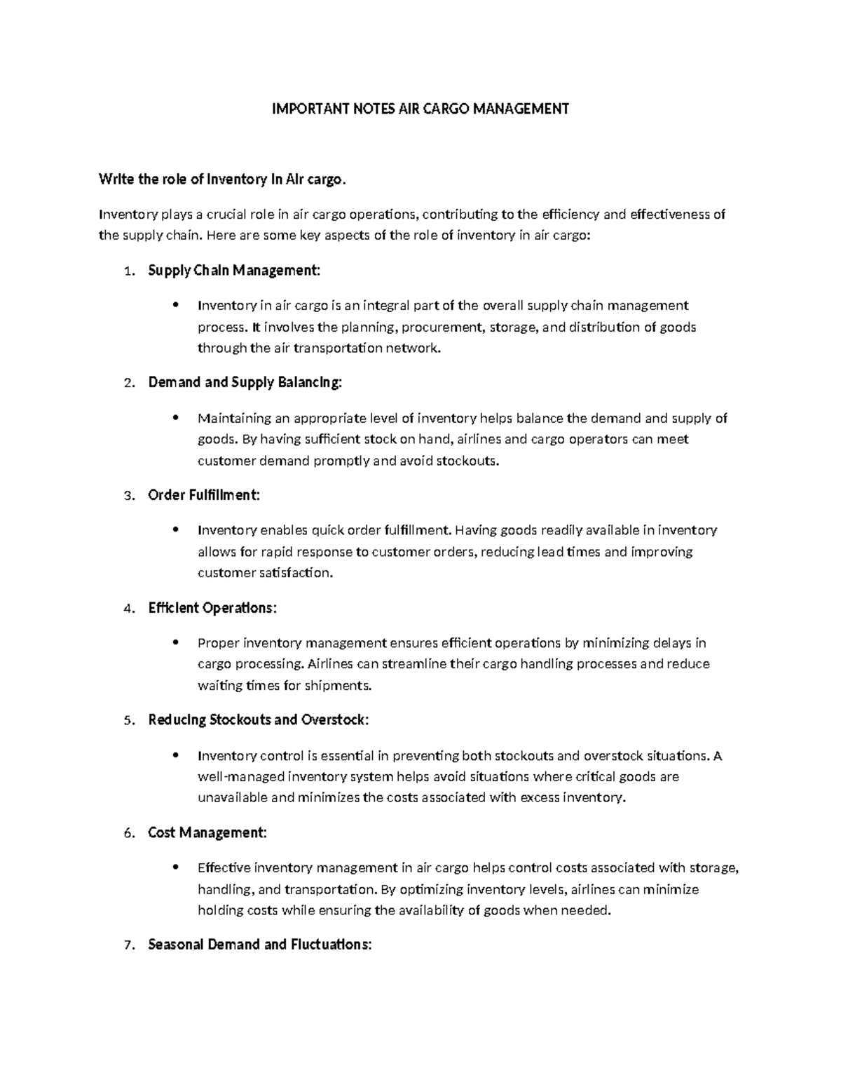 Important Notes AIR Cargo Management - IMPORTANT NOTES AIR CARGO ...
