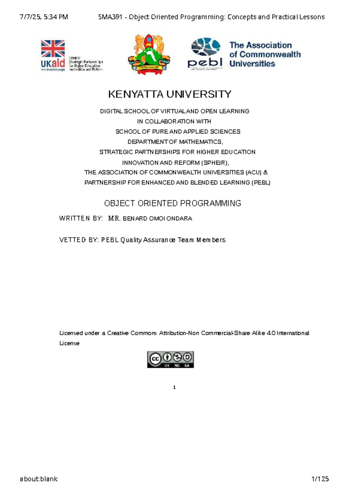 SMA391 - Object Oriented Programming Concepts and Practical Lessons - 1 ...
