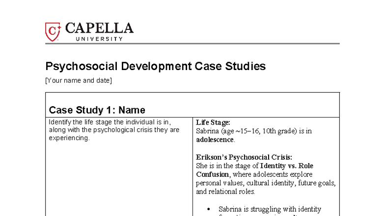 Psychosocial Development Case Studies (PSY 101) Analysis and Insights ...
