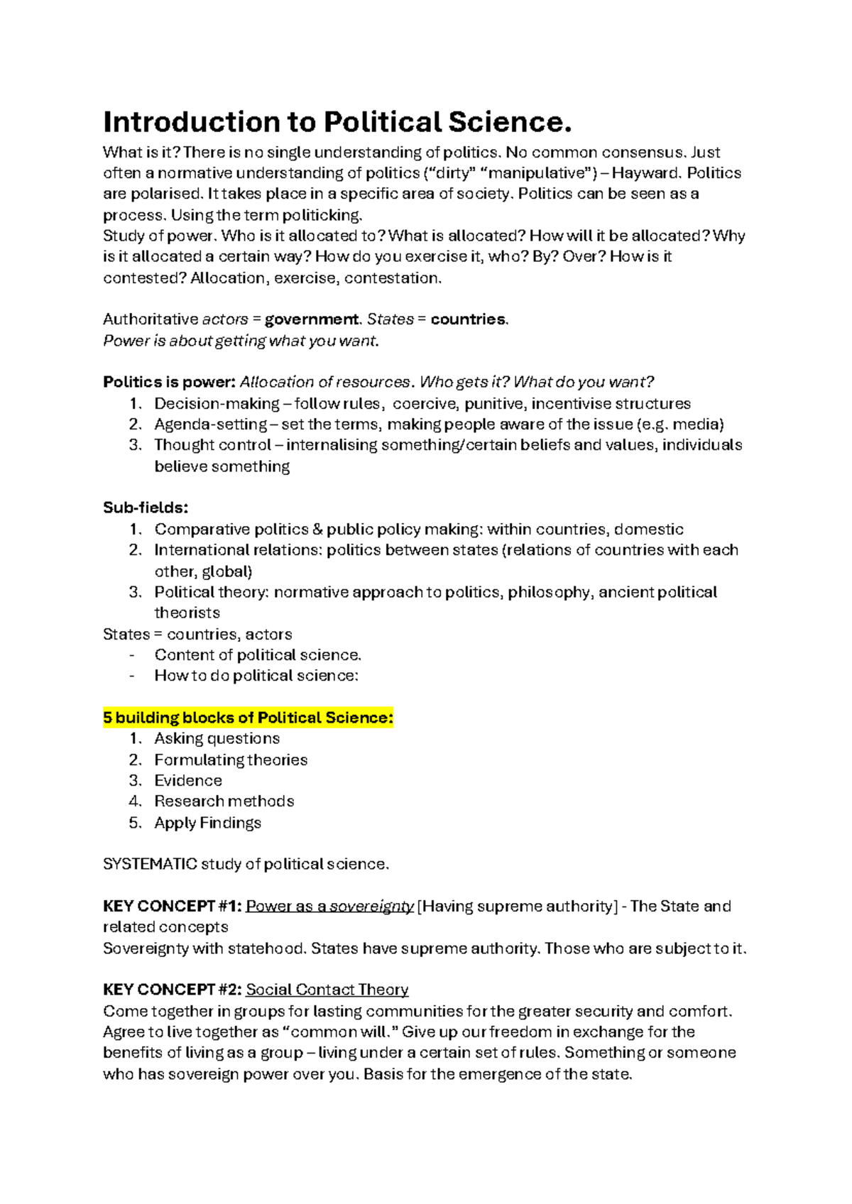 PS1101E Final Exam Notes: Introduction to Political Science Concepts ...