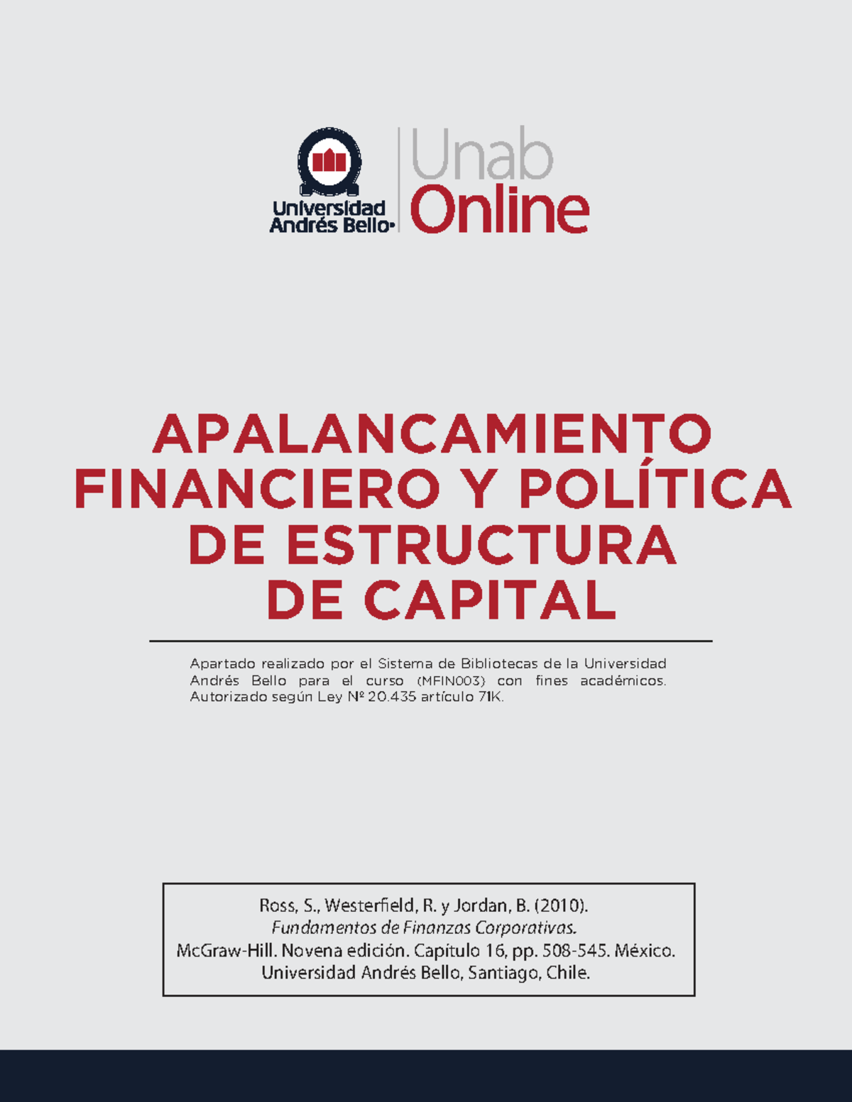 MFIN003: Apalancamiento Financiero y Política de Estructura de Capital ...