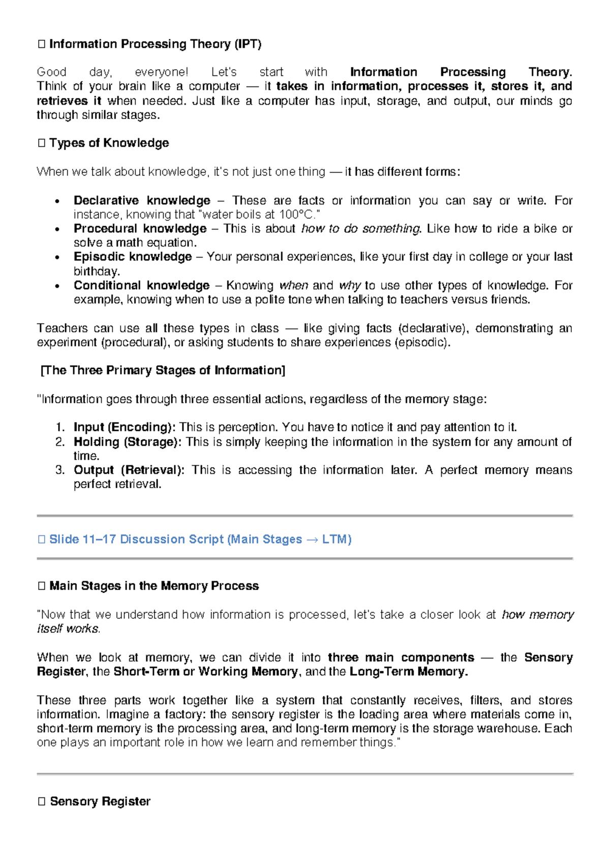 EDUC 1 - Understanding Information Processing Theory in Learning - Studocu