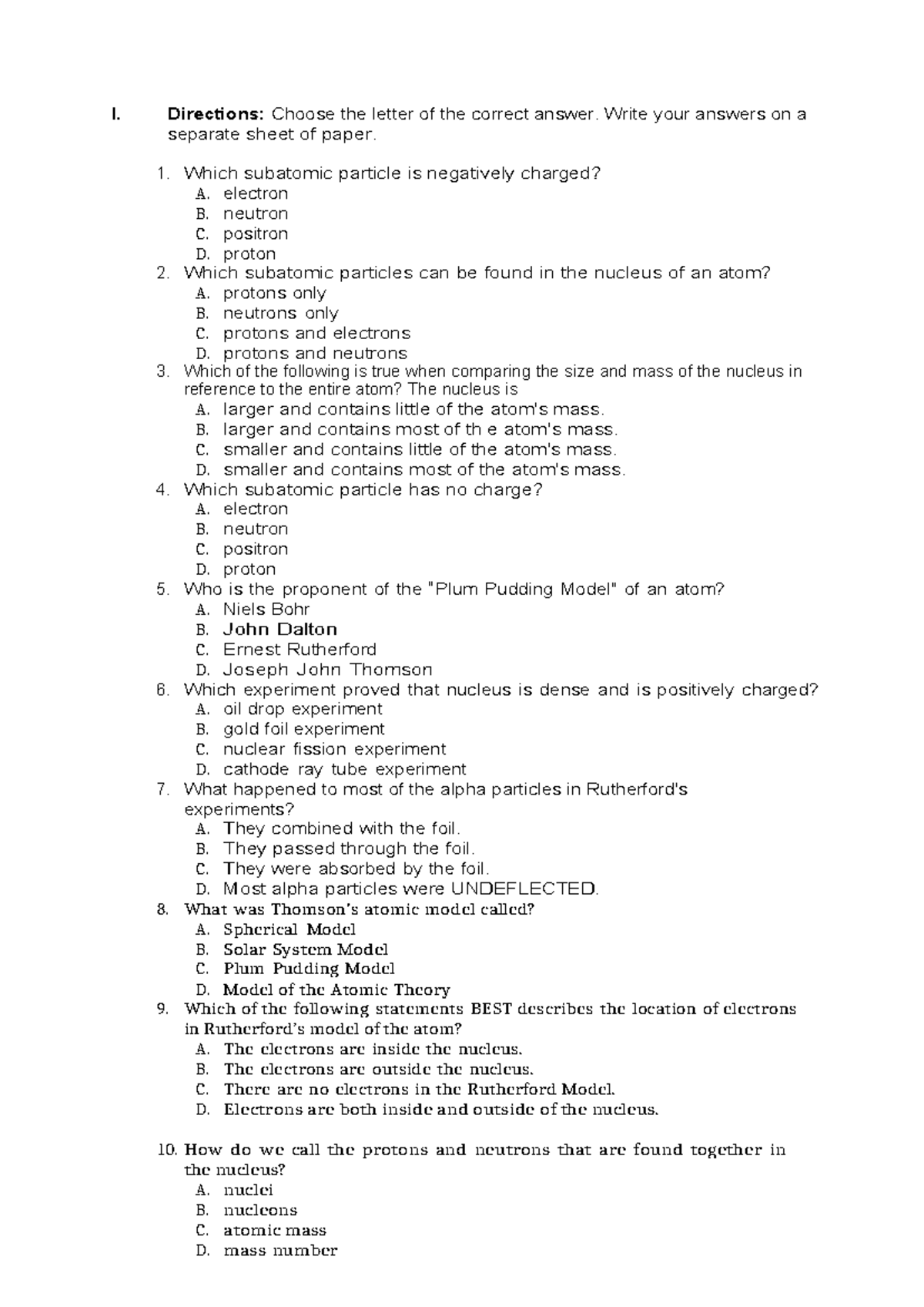 Summative Test 2023 - Guiho: Subatomic Particles & Atomic Models - Studocu