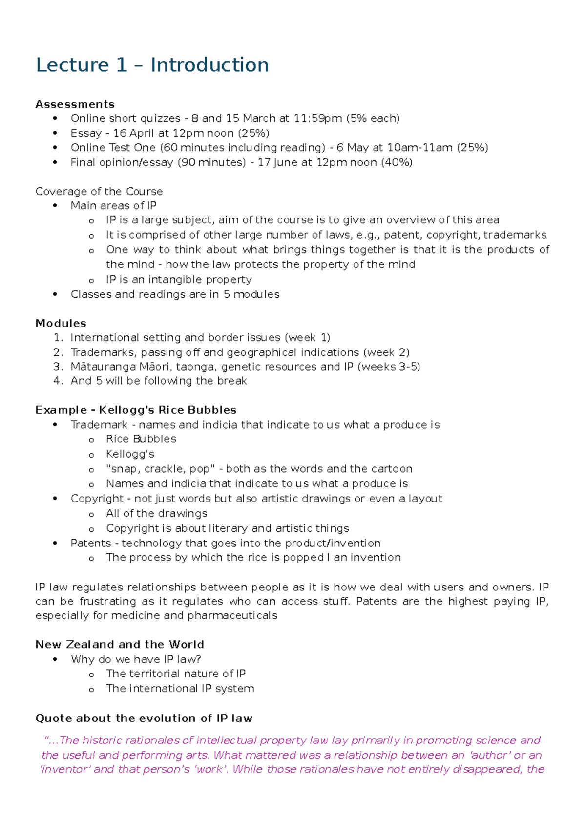 LAWS353 IP Lecture Notes: Understanding Intellectual Property Law ...