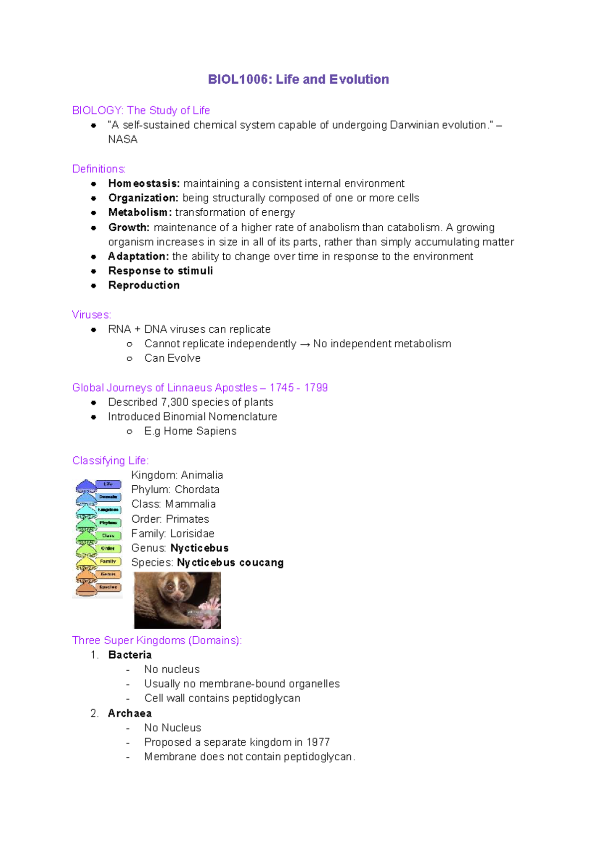 BIOL1006: Life and Evolution - Key Concepts in Biology - Studocu