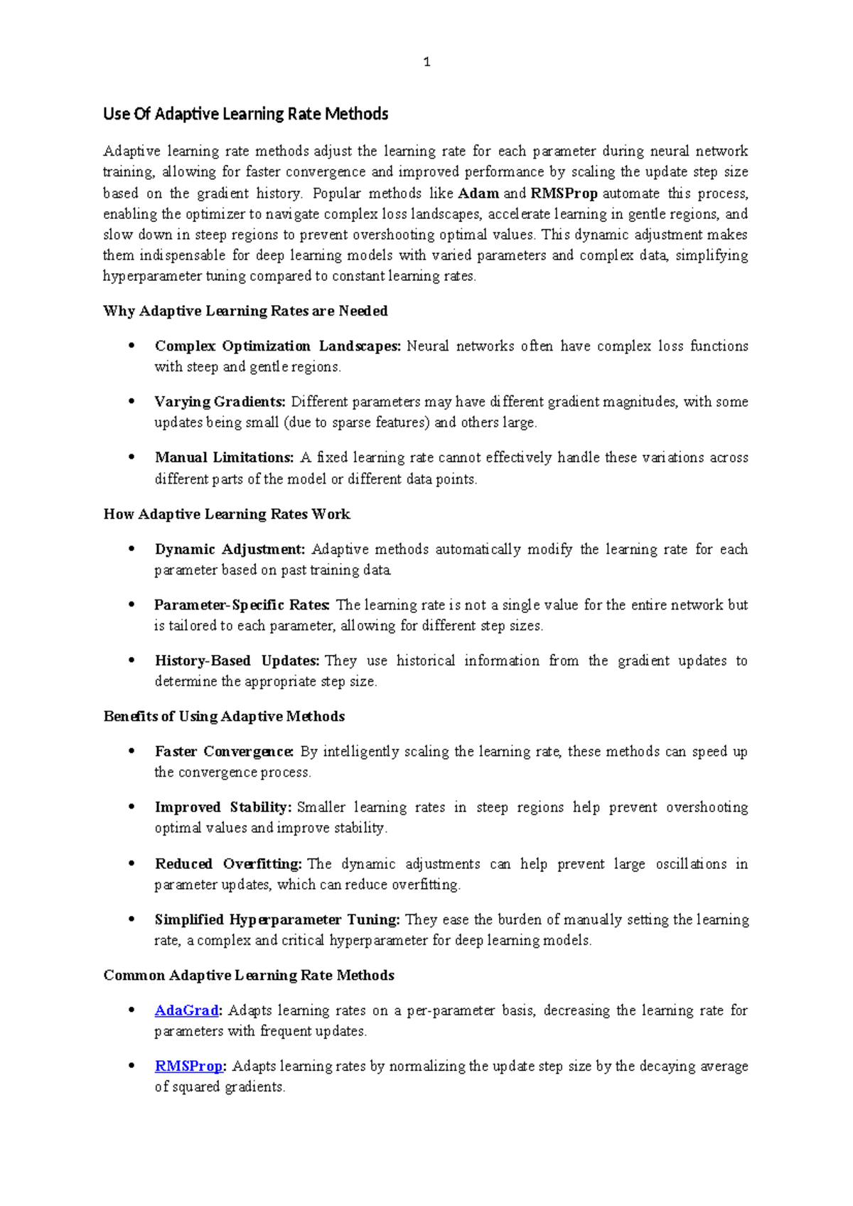 Adaptive Learning Rate Methods in Neural Networks: A Comprehensive ...