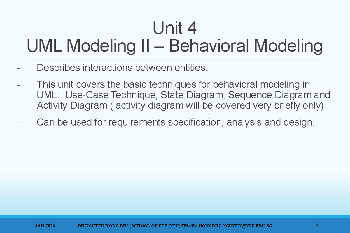 Unit 4 - UML Modeling II: Behavioral Modeling Techniques and ...