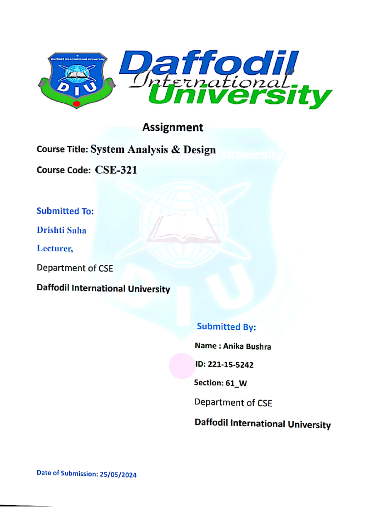 SAD Assignment Mandate - CSE 61_W System Analysis Design - Studocu