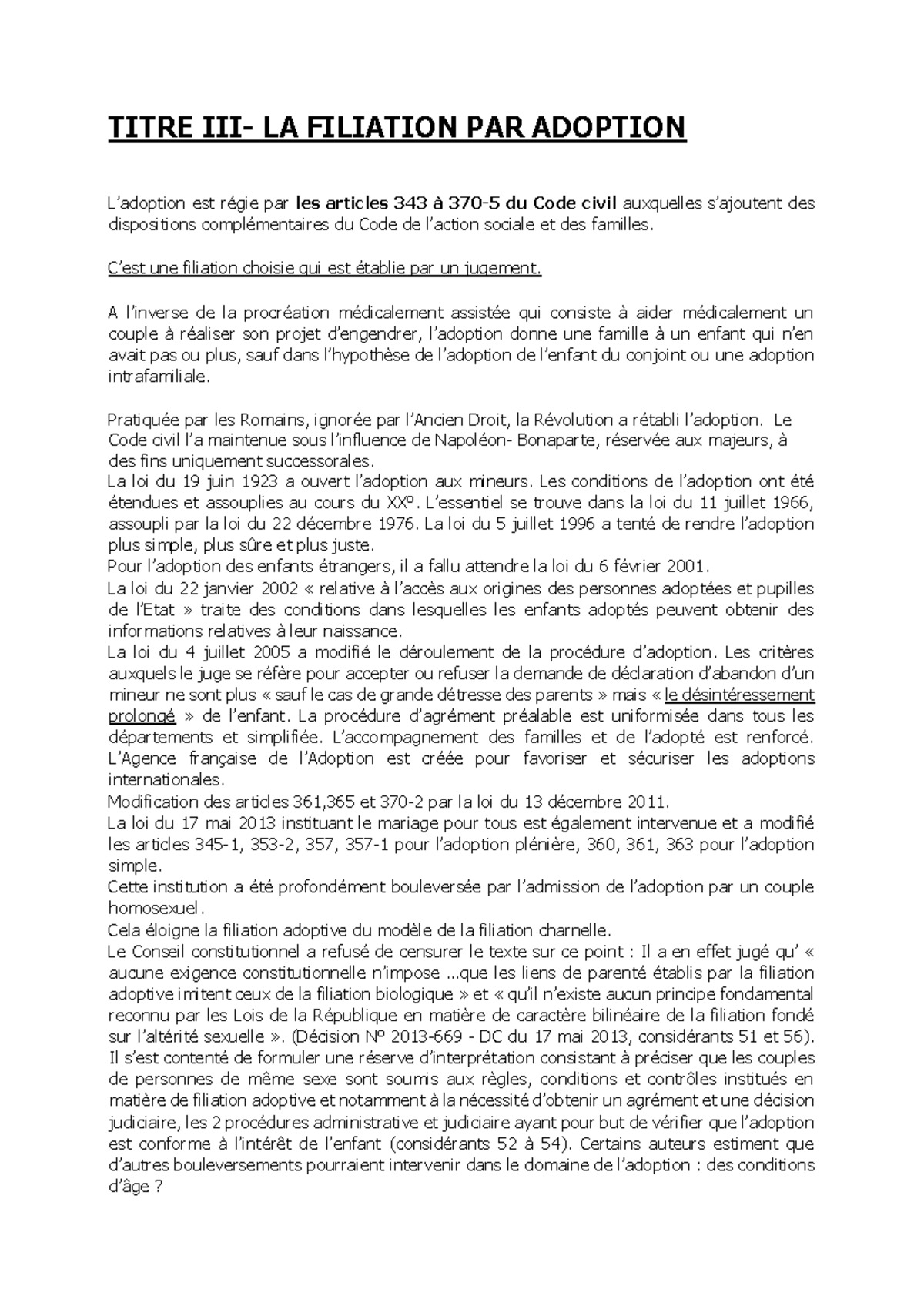 Adoption et Filiation : Analyse des Lois et Réformes (Droit Civil ...